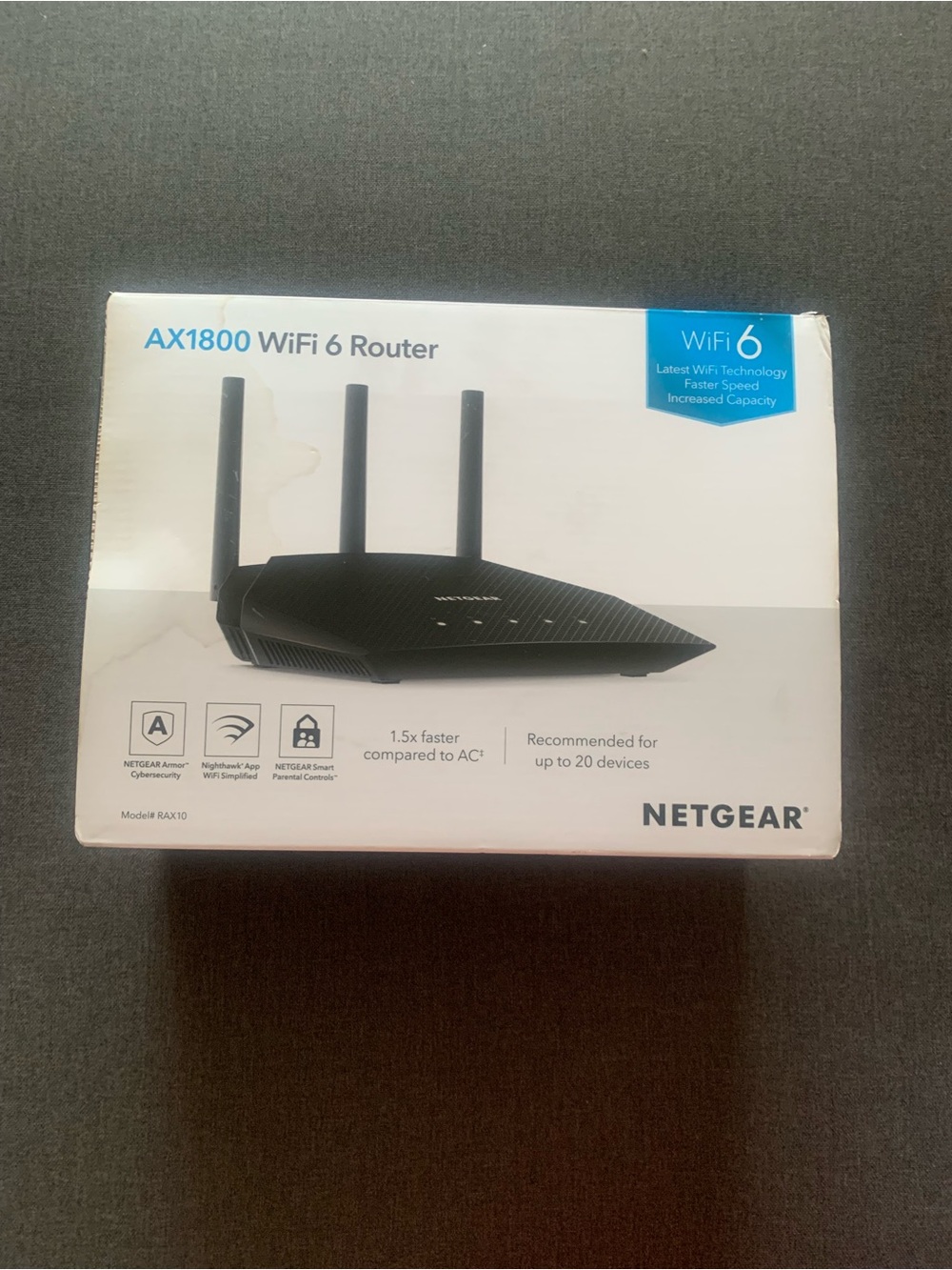 NETGEAR AX1800 WiFi 6 Router 1.8 Gbps RAX10-100NAS  Stream 4K UHD Dual Band